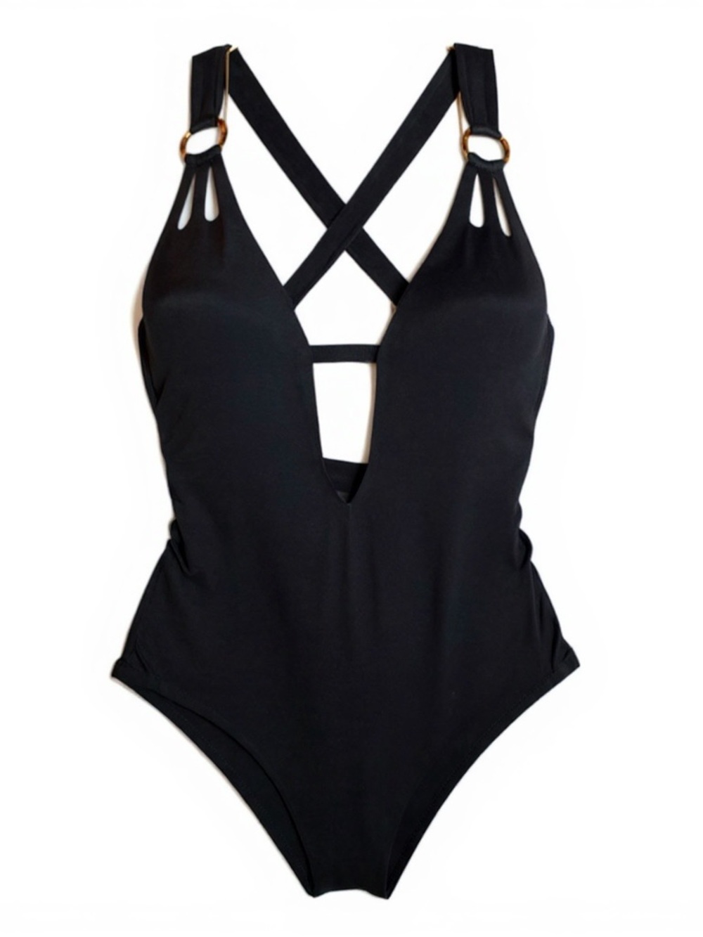 BECCA Black One-Piece Swimsuit with Ring Strap Detail